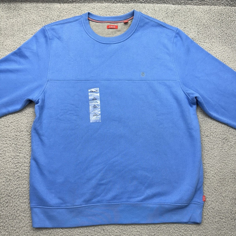IZOD 45FK994 Men Large Blue Crewneck Sueded Fleece L/S Pullover Sweatshirt